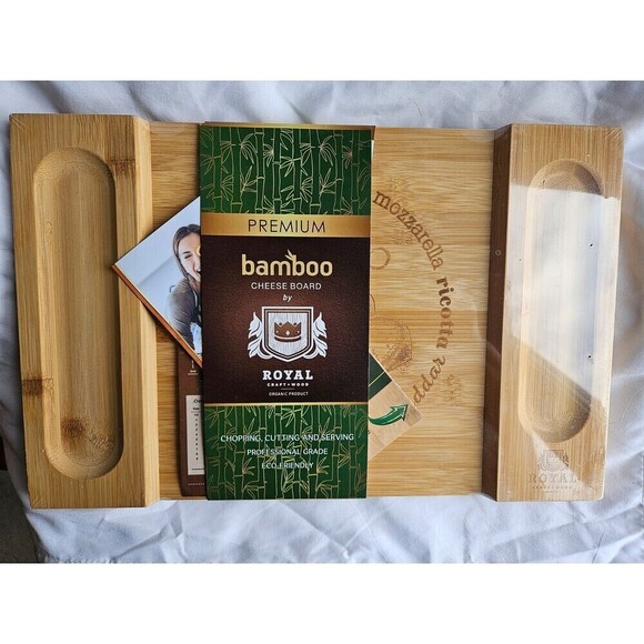 NEW SEALED Royal Craft Premium Bamboo Cheese Board 15.5 x 10 x 1" Emboss Design - Picture 1 of 2